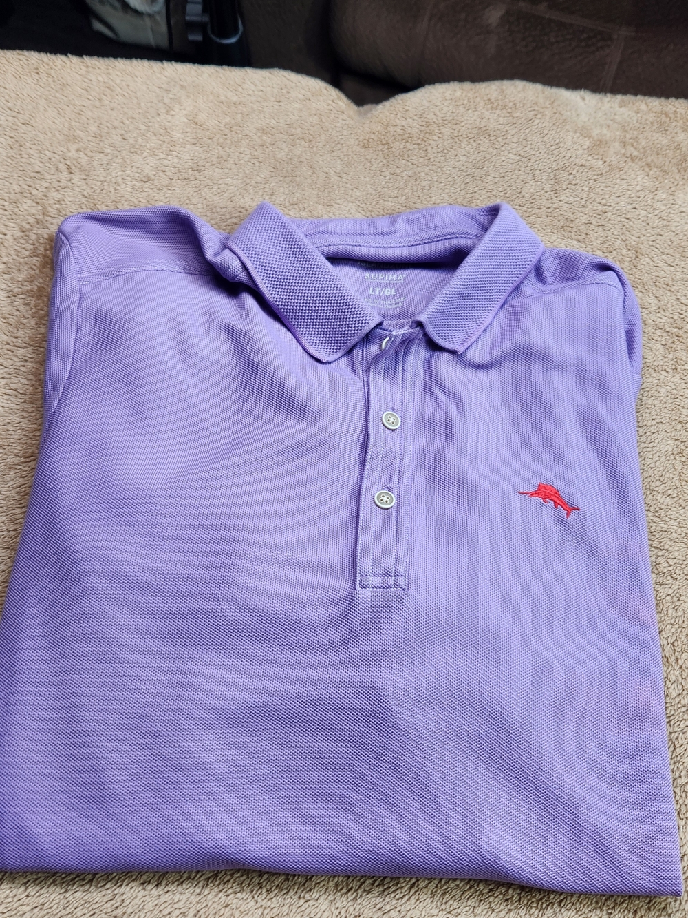 Tommy Bahama Lilac Polo with Red Dolphin Accent Slight Flaw Size LT/GL
